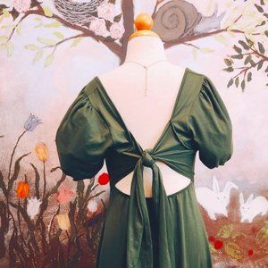 Blue Rain Green Puff Sleeve Backless Dress (NWOT)